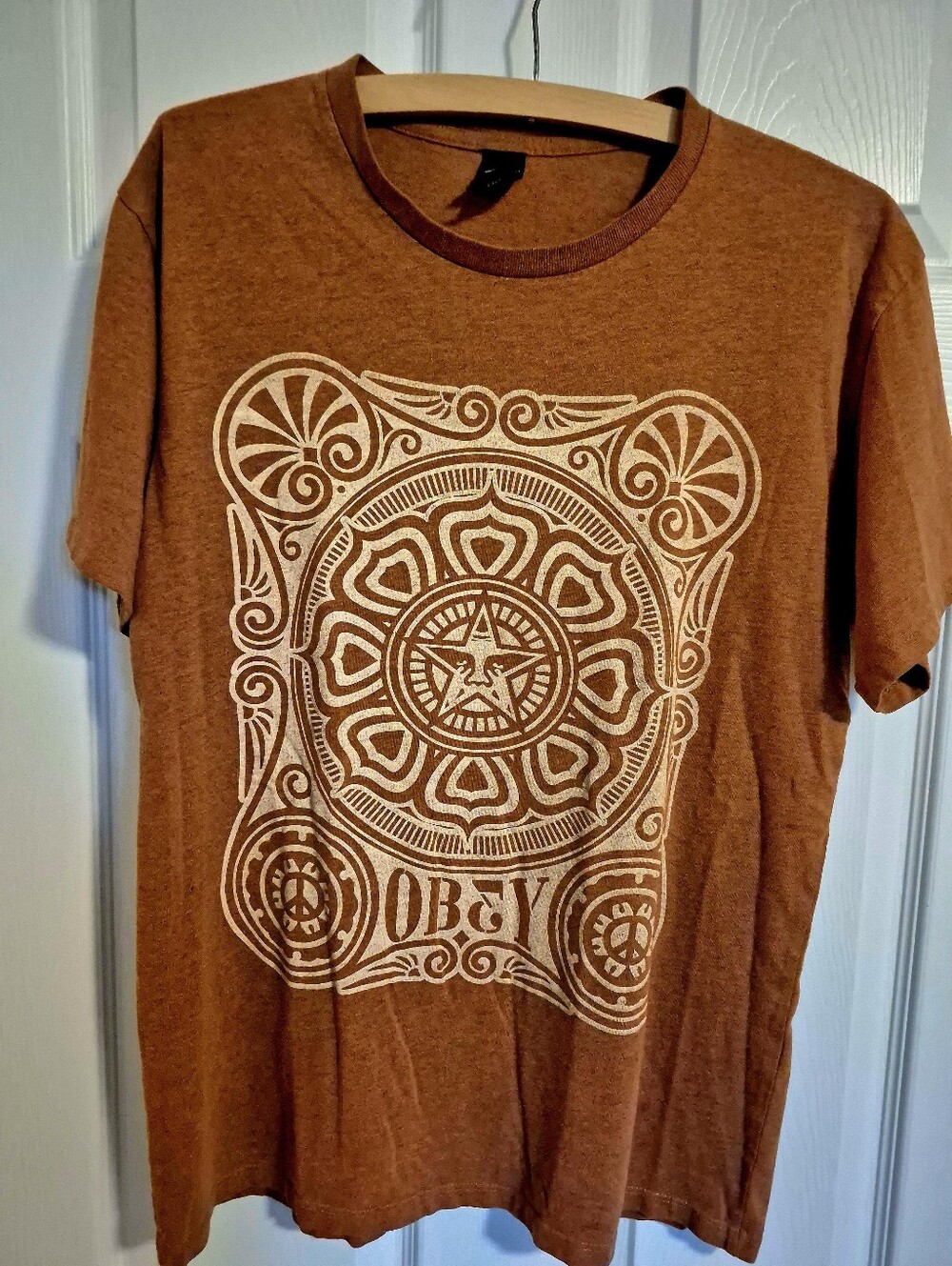 Obey Rust Brown Graphic Tee with White Mandala Print